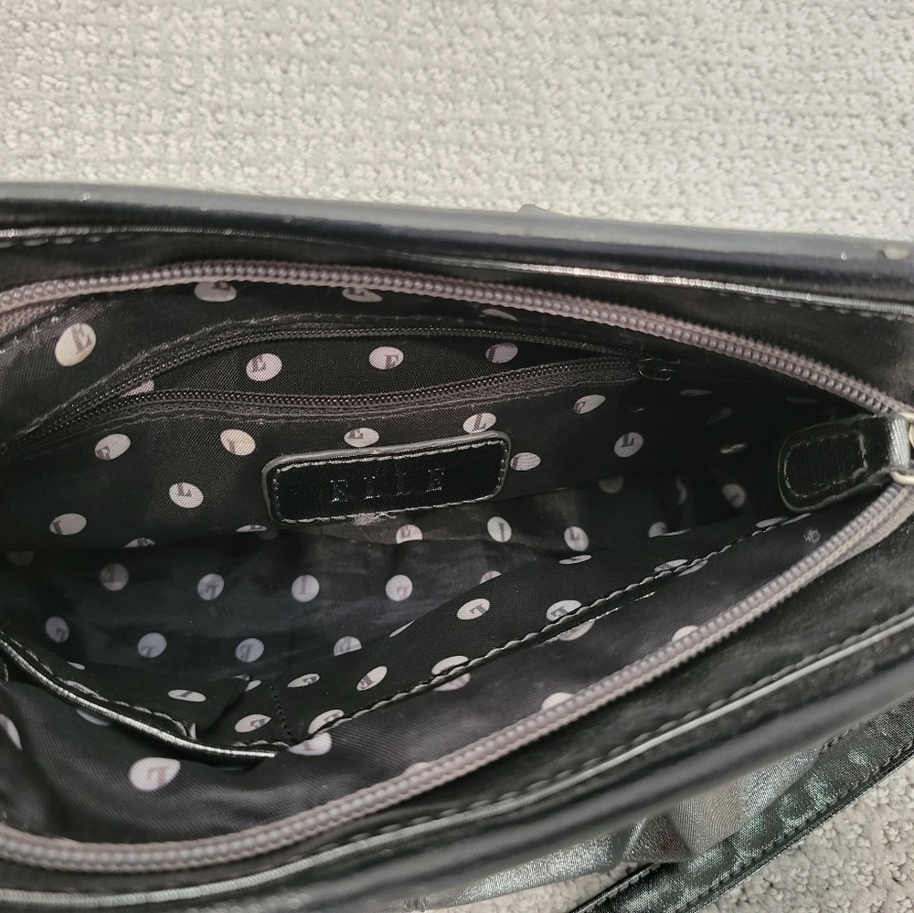 2/$18 Elle Grey Metallic Silver Crossbody Shoulder Bag Bow Detail GUC Small - Picture 5 of 15
